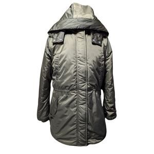 Abercrombie And Fitch Ultra Parka Olive Green Faux Fur Women’s Size Medium USED